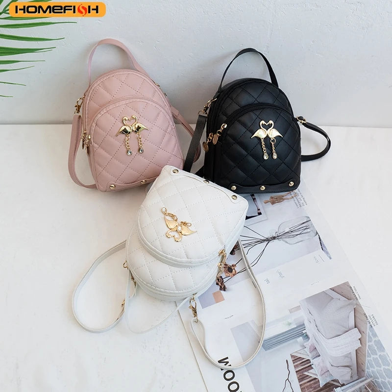 Women's Quilted Mini Backpack with Bow Detail and Top Carry Handle