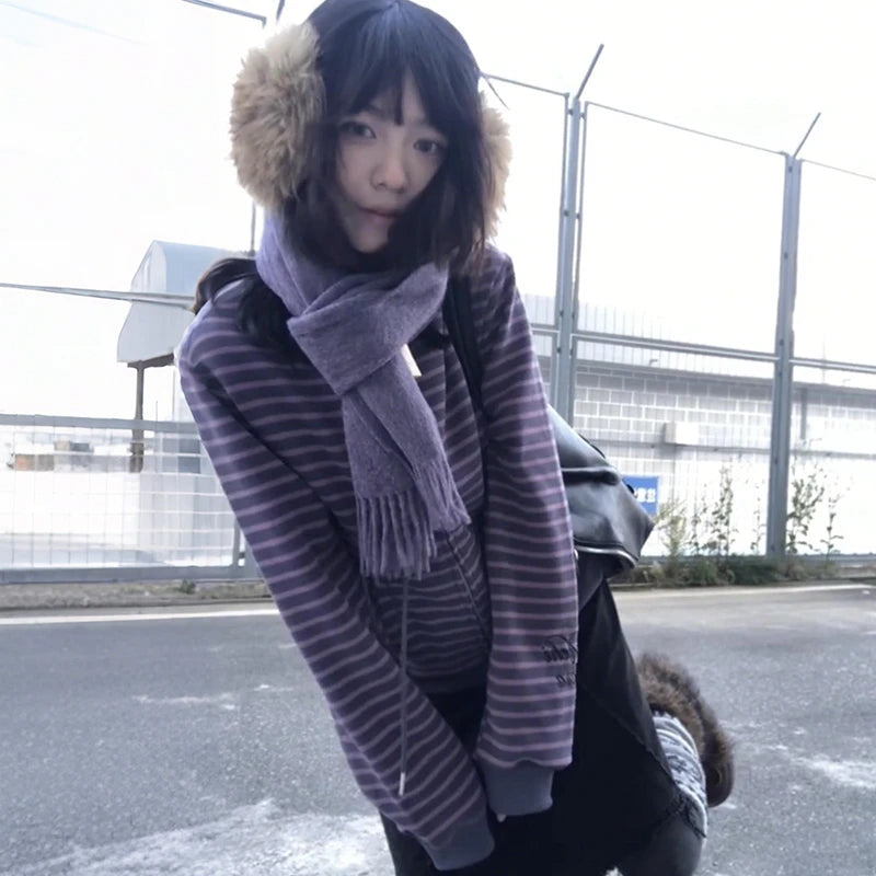 Women's Striped Loose V Neck Sweater Casual Knit Layer