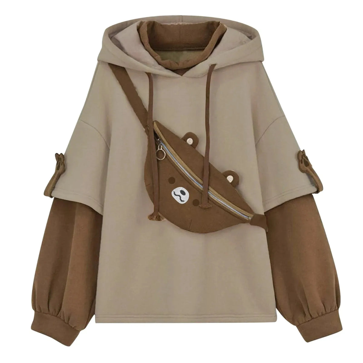 Bear Pouch Long Sleeve Casual Hooded Pullover Sweatshirt for Layering