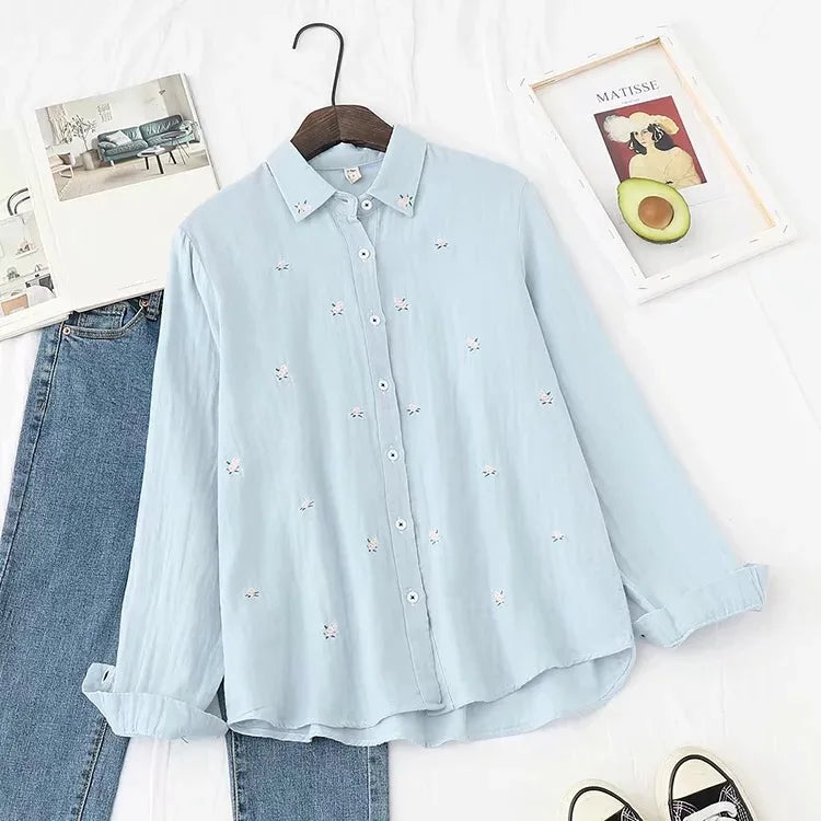 Women's Floral Collared Long Sleeve Shirt