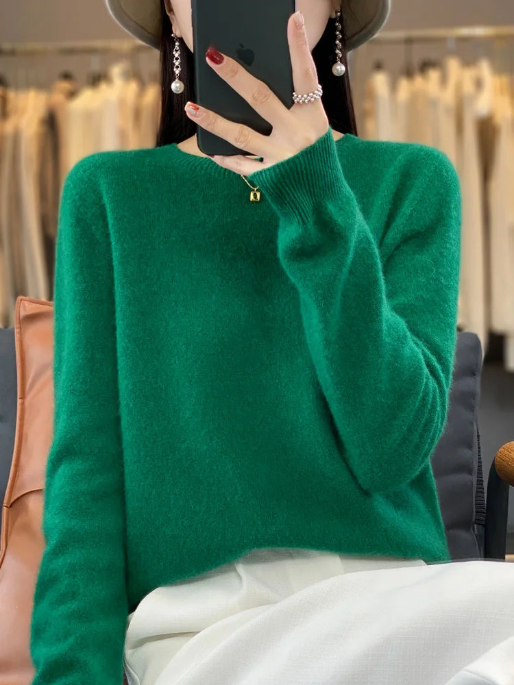 Women's Fluffy Round Neck Long Sleeve Sweater Casual Knit Layer