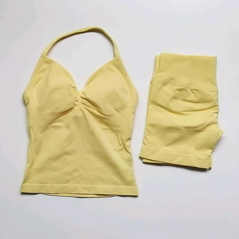 Women's Halter Tank And Shorts Yoga Set For Workout Outfits