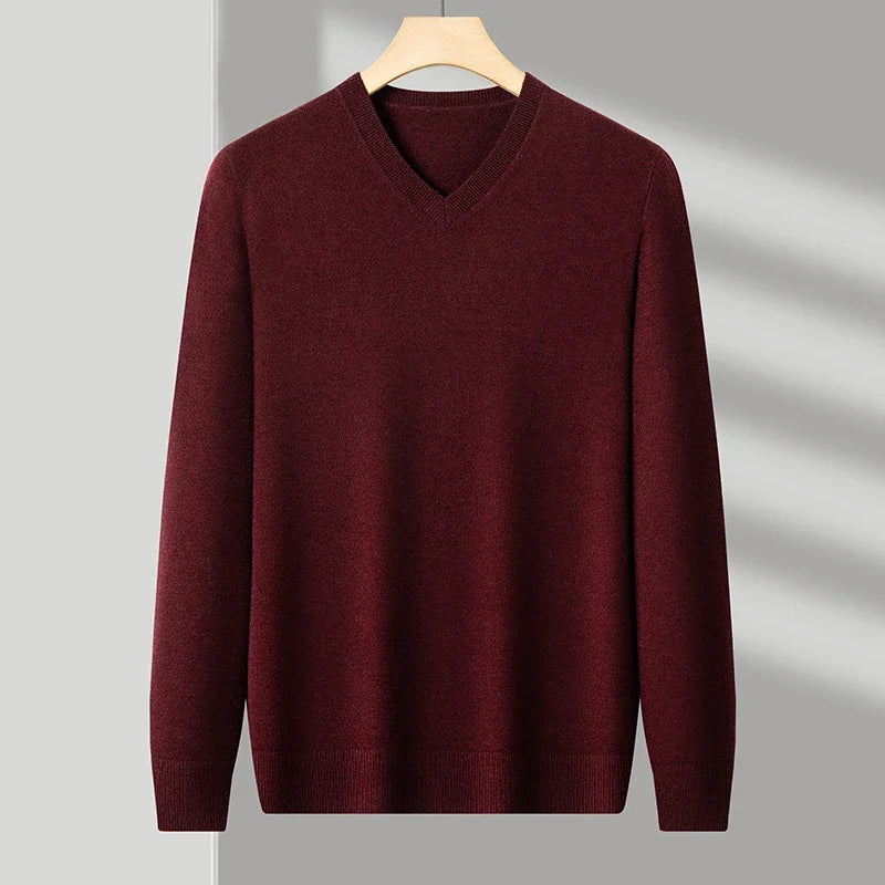Men's V Neck Long Sleeve Knit Sweater