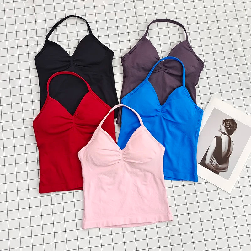 Women's Ruched Halter Neck Sports Bra