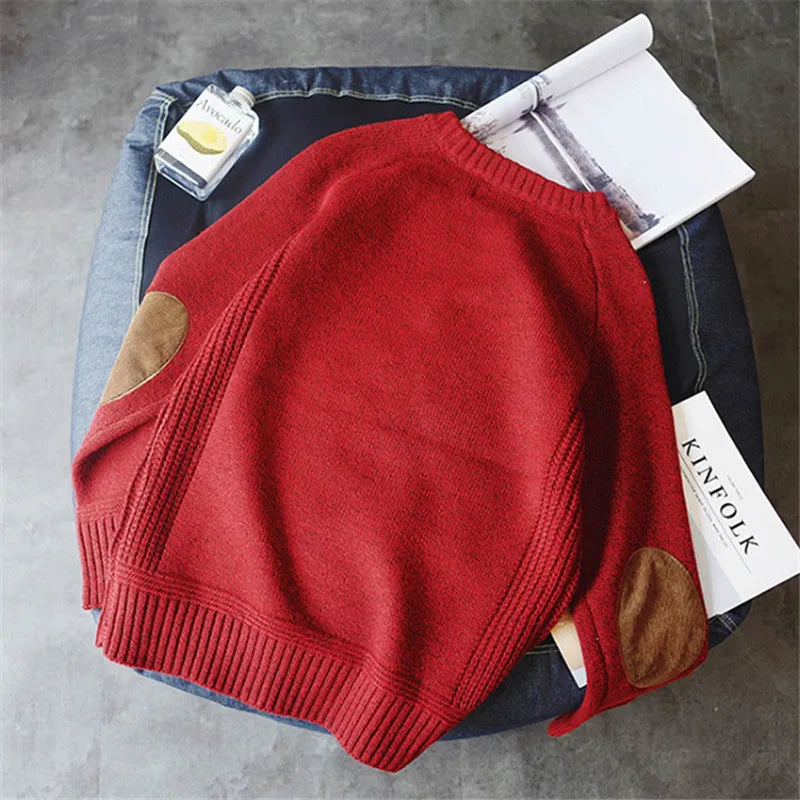 Men's Elbow Patch Crew Neck Knit Sweater