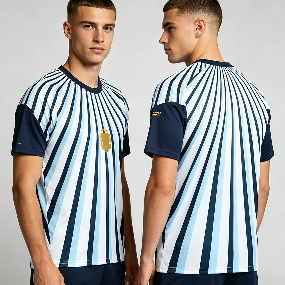 Argentina Soccer Jersey Men's Mesh Football Shirt Quick Dry Breathable Short Sleeve Sports Top