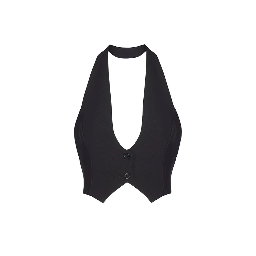 Women's Halter Vest with Button Front and a Pointed Front Hem