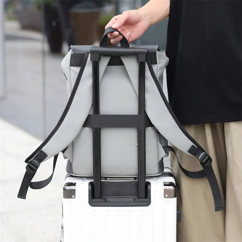 Men's Flap Backpack with Contrasting Panels and Buckle Strap Details