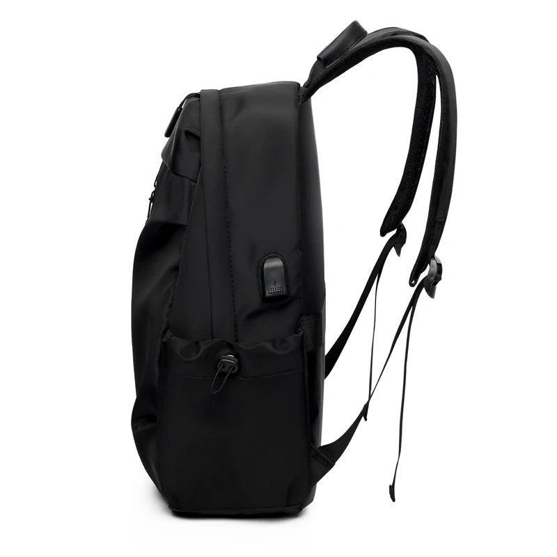 Plain Laptop Backpack with Front Pockets and Side Buckle Strap Details