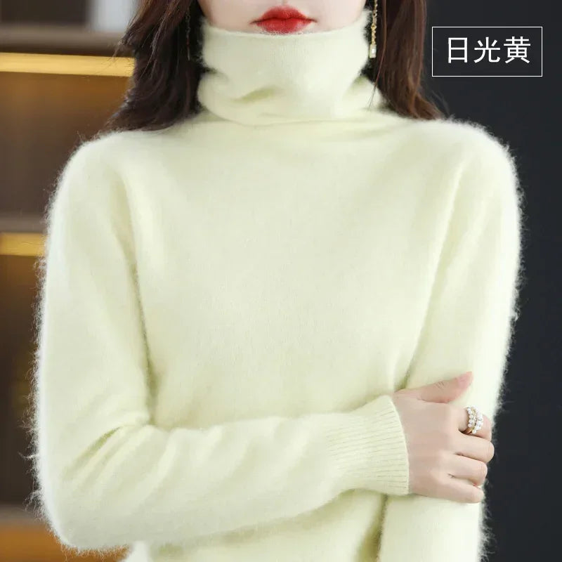 Women's Fluffy Roll Neck Long Sleeve Sweater Casual Knit Layer