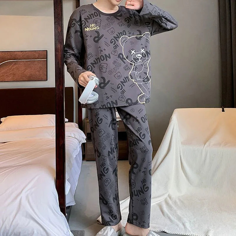 Men's Graphic Long Sleeve Crew Neck Top and Pants Pajama Set