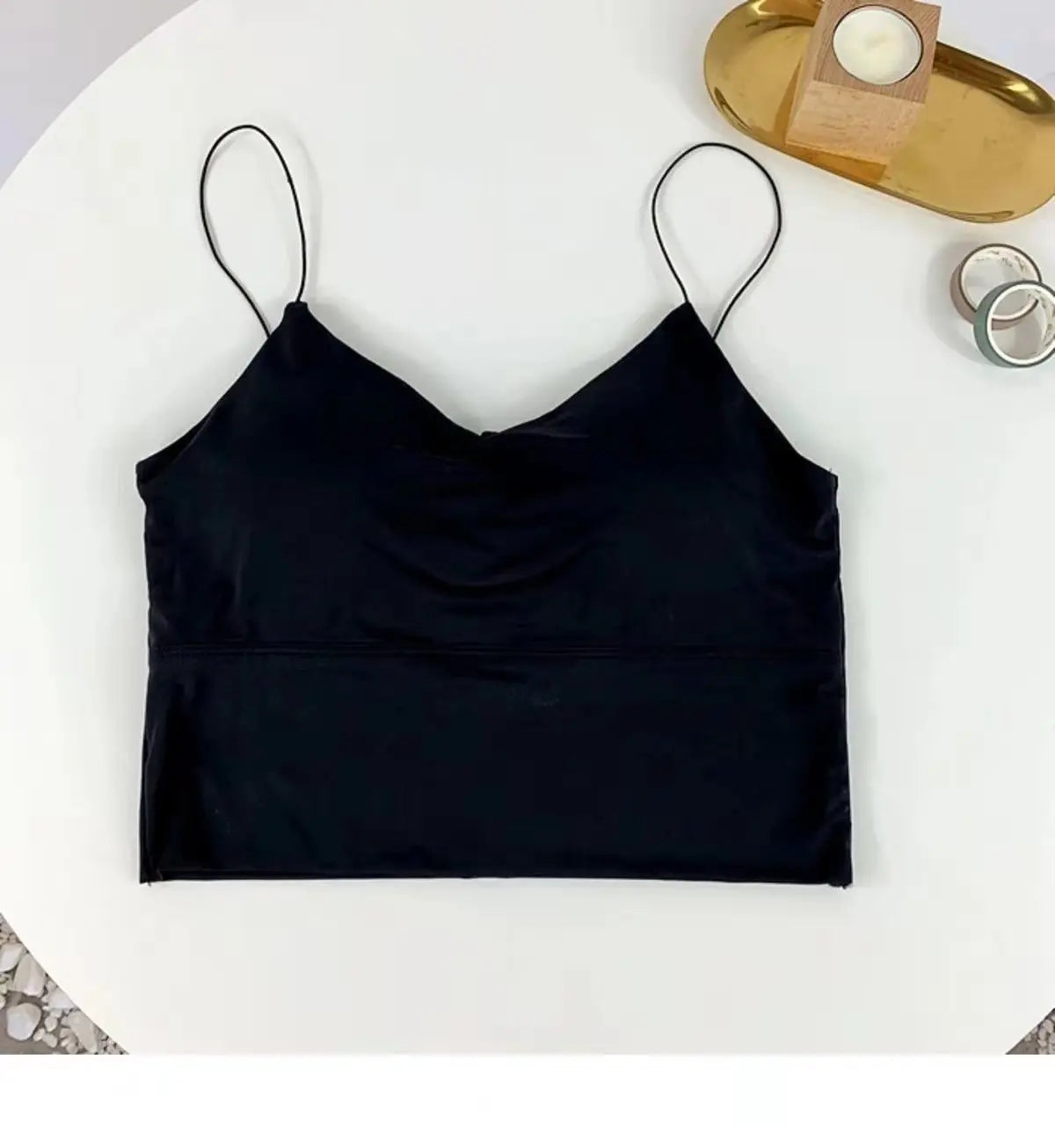 Women's Scoop Neck Crop Top with Thin Shoulder Straps and Built-In Padding