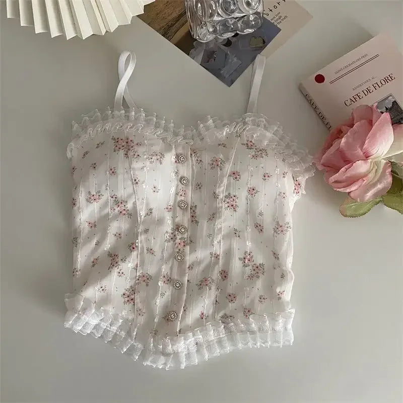 Women's Floral Lace Camisole with Thin Straps and a Fitted Silhouette