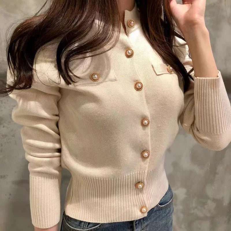 Women's Chest Flap Button Front Cardigan Casual Knit Layer