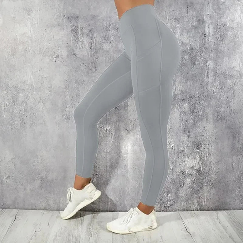 Women's High-Waist Ankle-Length Yoga Leggings with Side Pockets and Stretch Fabric