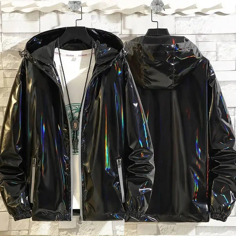 Metallic Finish Long Sleeve Front Zip Casual Bomber Jacket