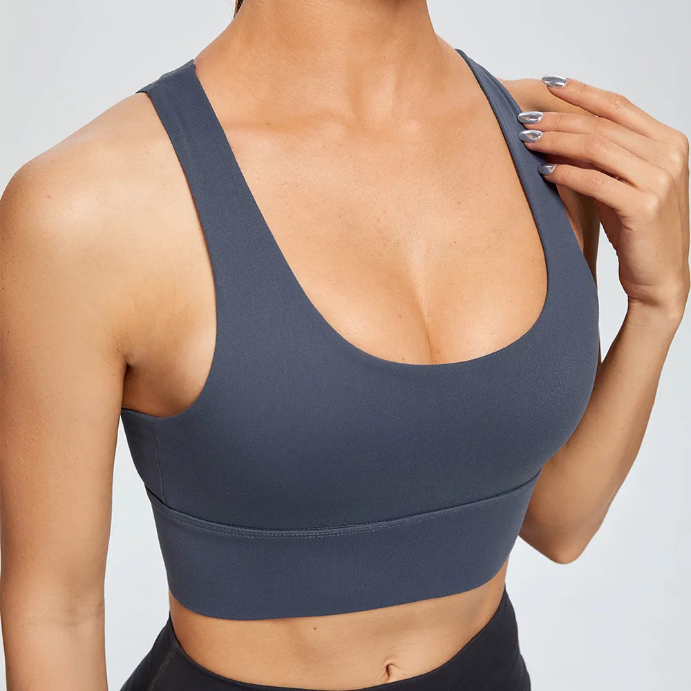 Women's Scoop Neck Multi Strap Cross Back Sports Bra