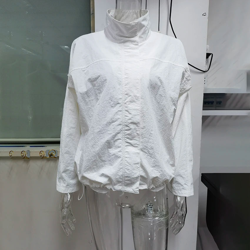 Women's Stand Collar Zip Front Jacket for Layered Outfits