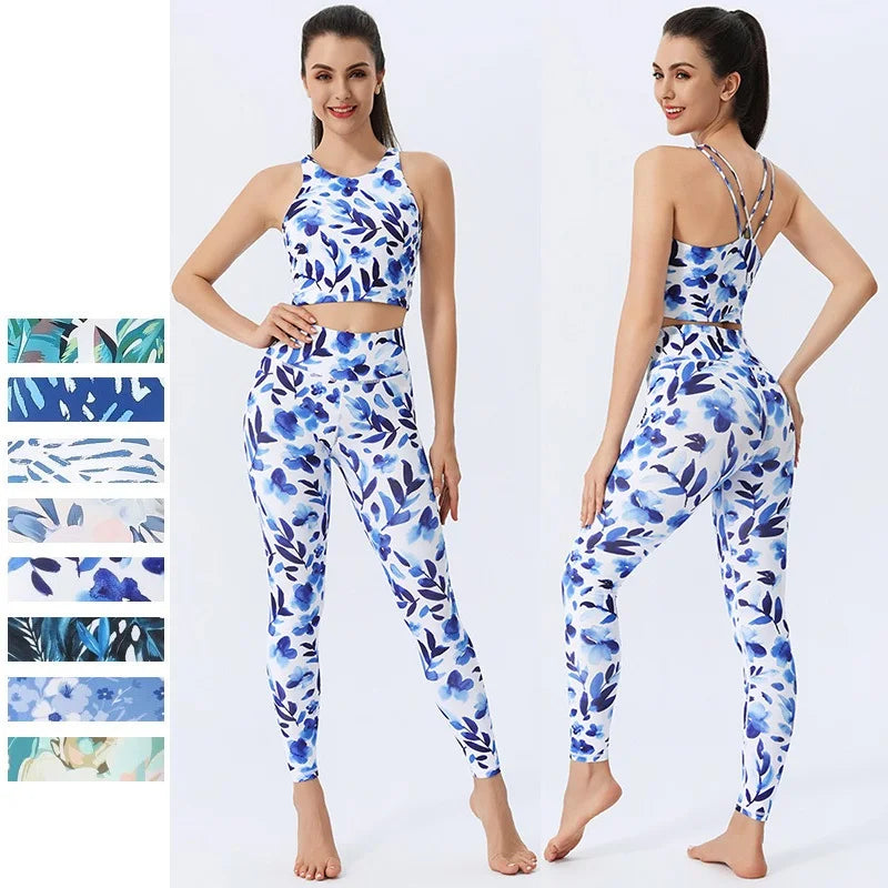 Women's Floral Sports Bra and Leggings Workout Set