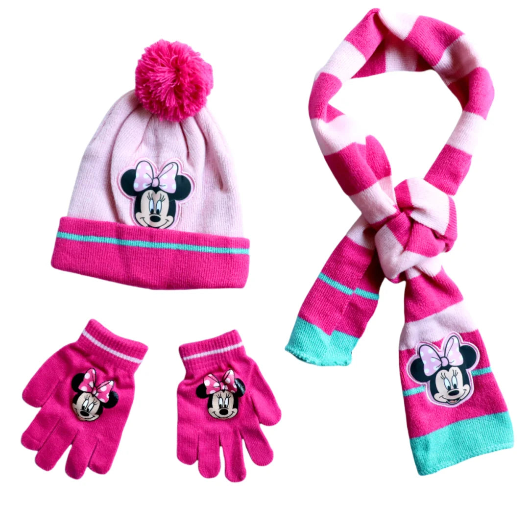 Children's Minnie Mouse Hat Scarf and Gloves Set for Winter Wear