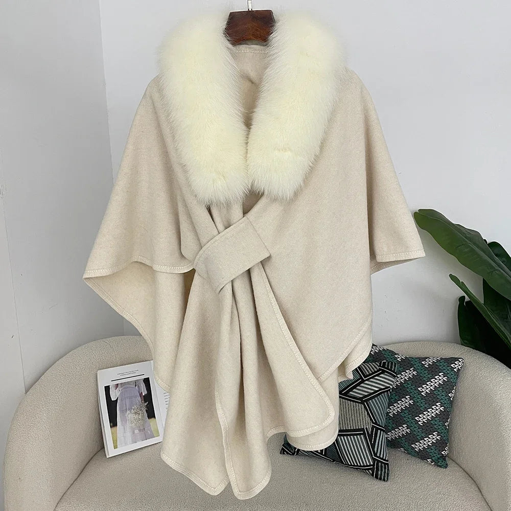Plush Collar Tie Front Cape for Layering over Outfits