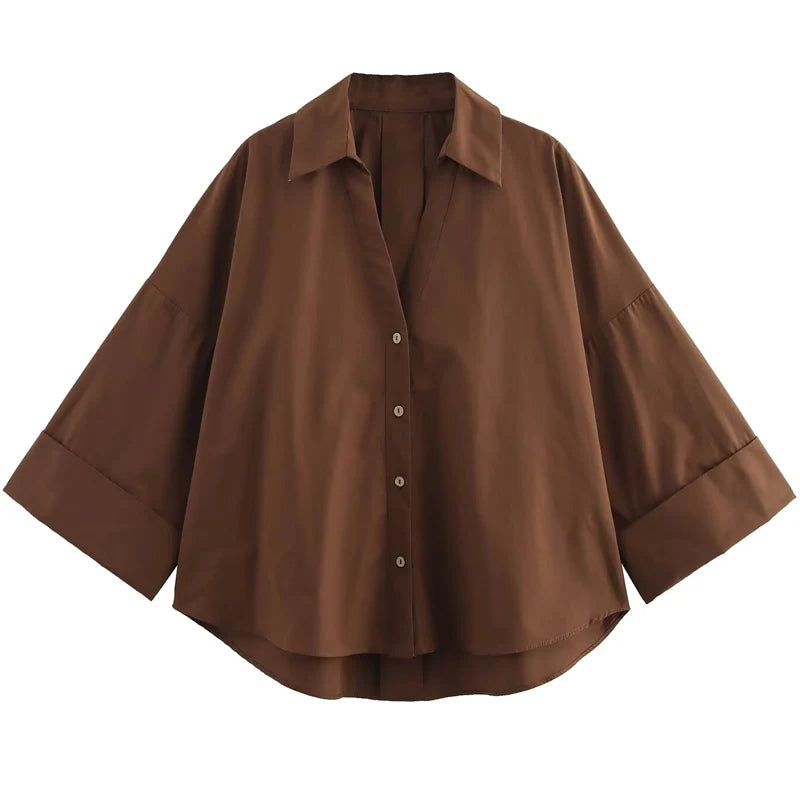 Women's Striped Wide Sleeve Cropped Button Front Shirt