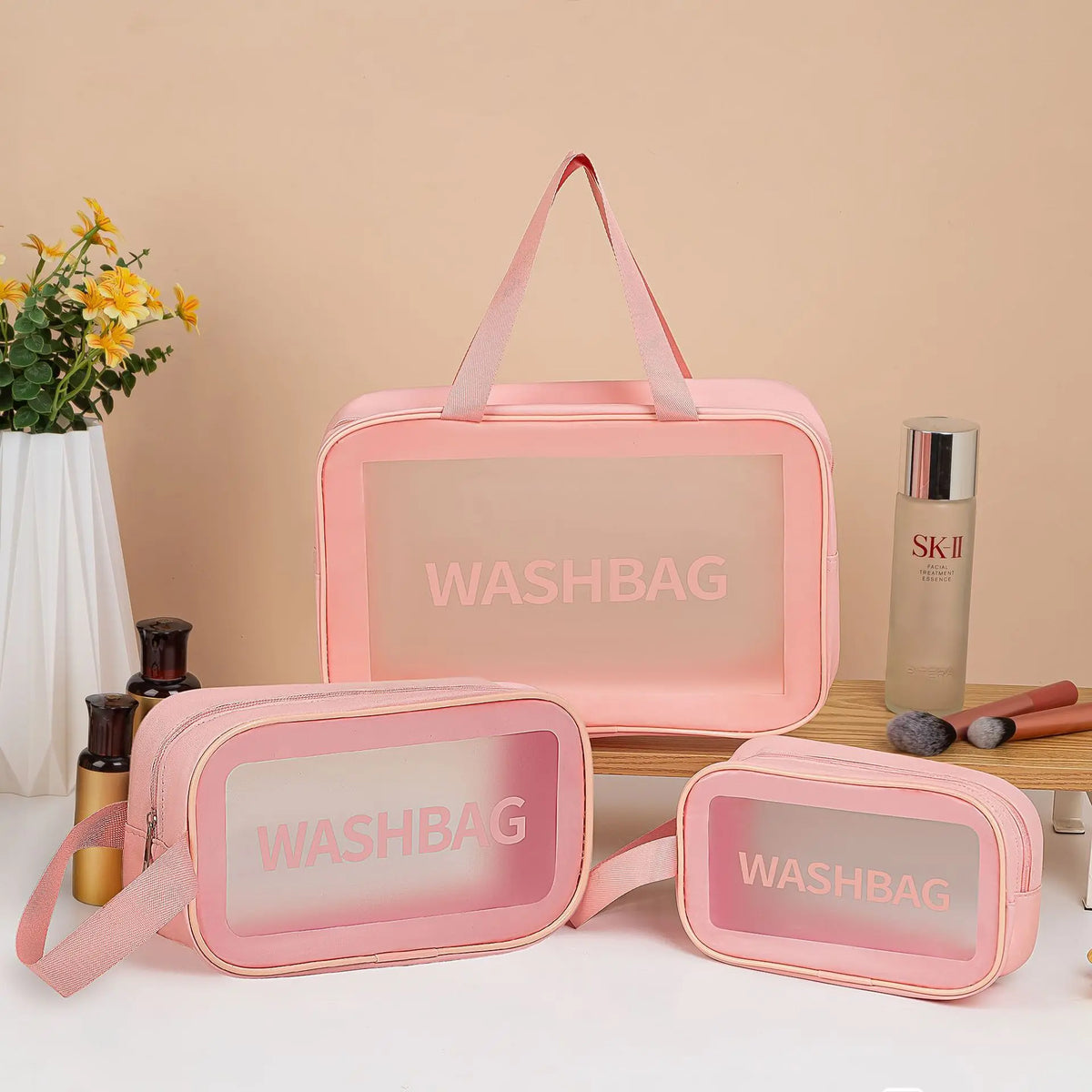 Translucent Toiletry Pouch with Zipper and Original Size Options