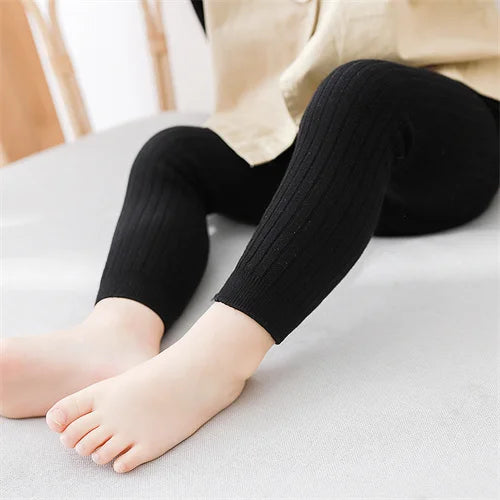 Children's Solid Ribbed Leggings with Full Length Footless Shape