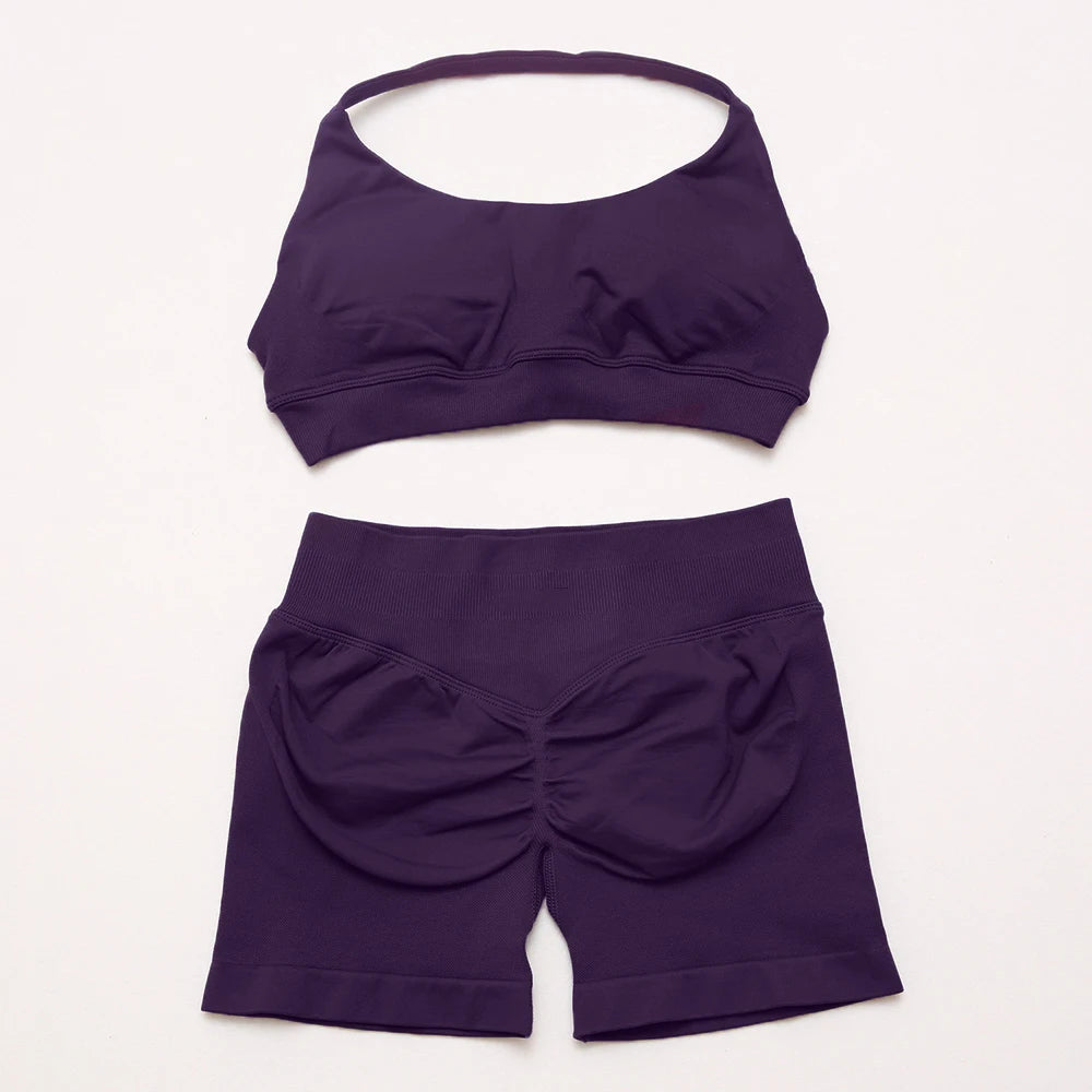 Women's Halter Bra And Shorts Yoga Set For Workout Outfits