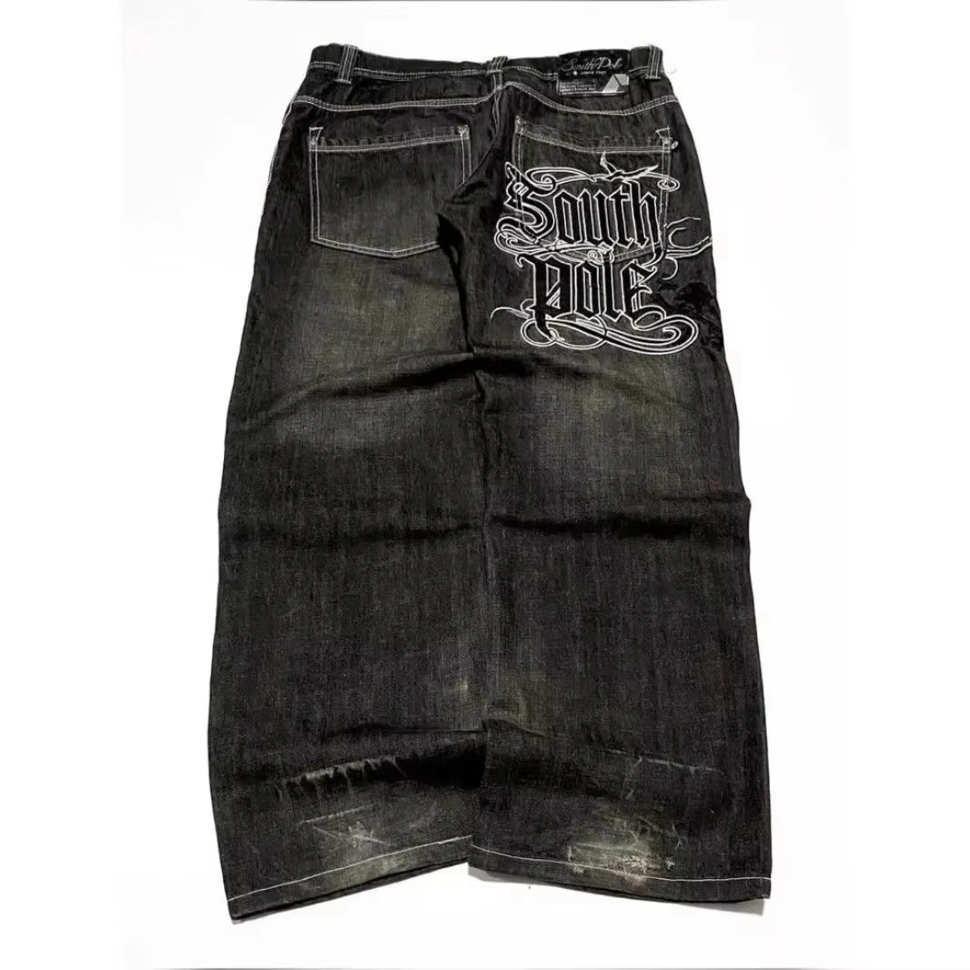 Men's Embroidered Wide Leg Denim Jeans for Casual Everyday Wear