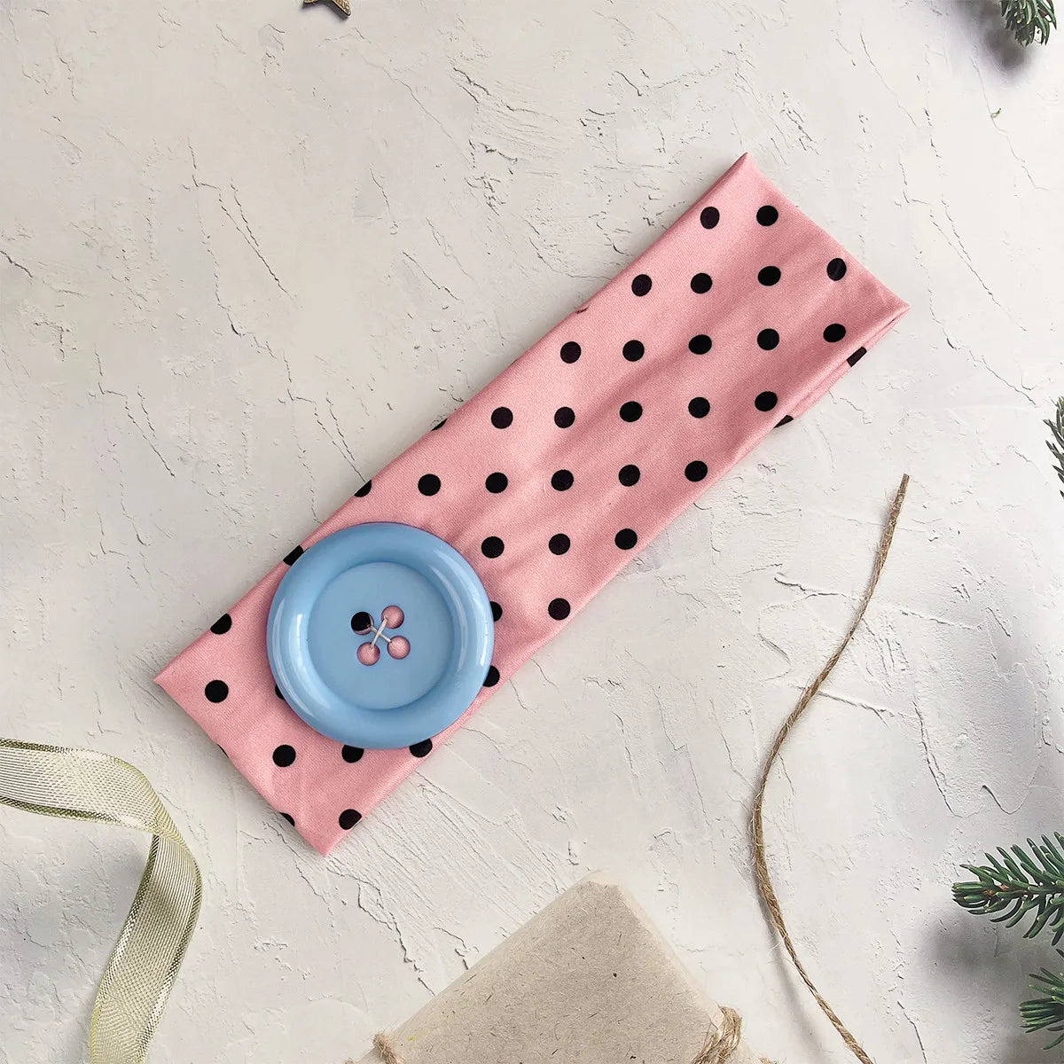 Polka Dot and Button Style Fabric Headband for Hair Styling