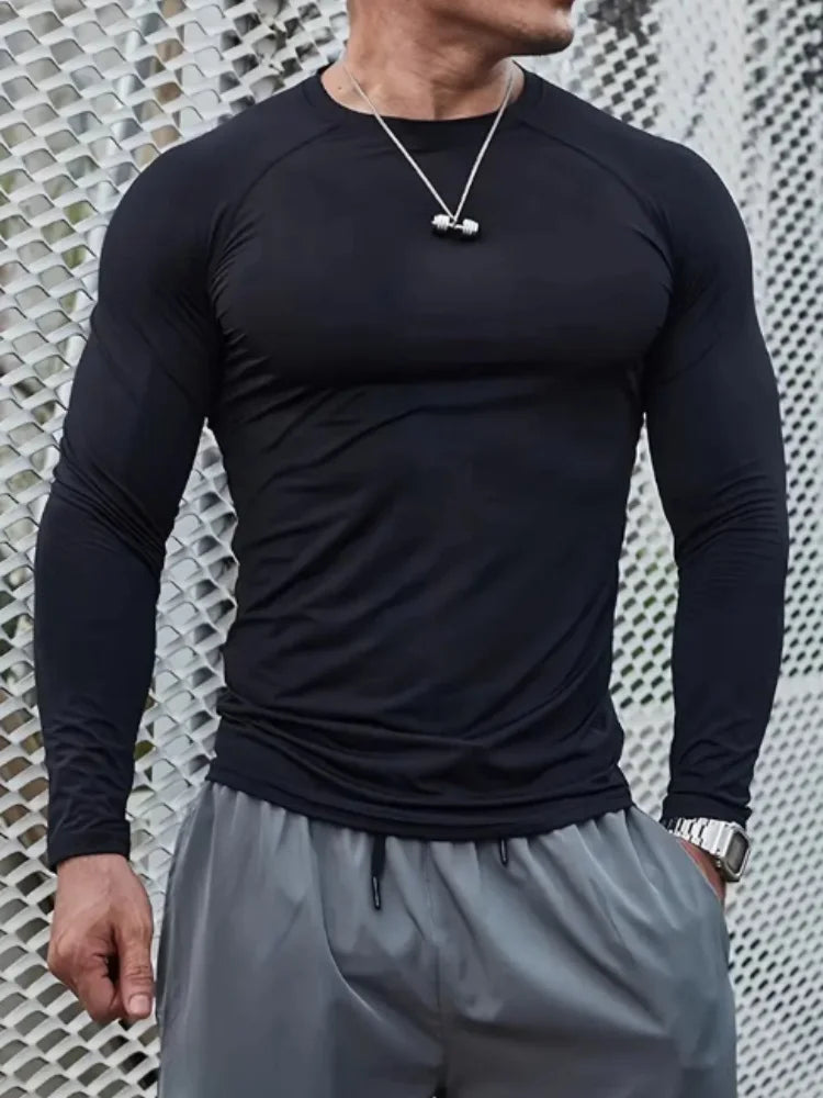 Fitted Crew Neck Long Sleeve Compression T Shirt