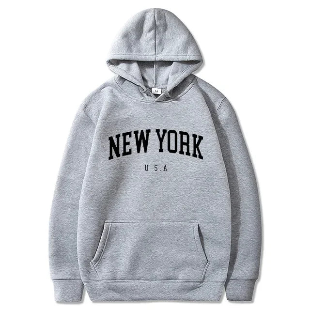 New York Letter-Print Long-Sleeve Pullover Hoodie