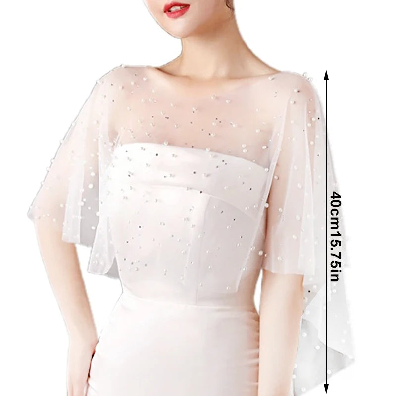 Pearl Beaded Sheer Capelet for Layering over Dresses and Tops