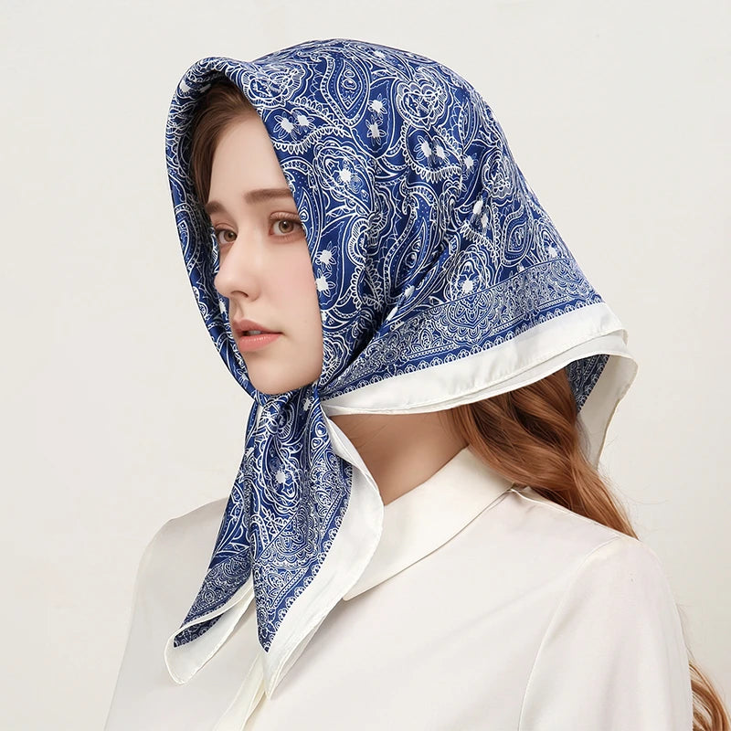 Printed Square Neck Scarf with Decorative Border Designs