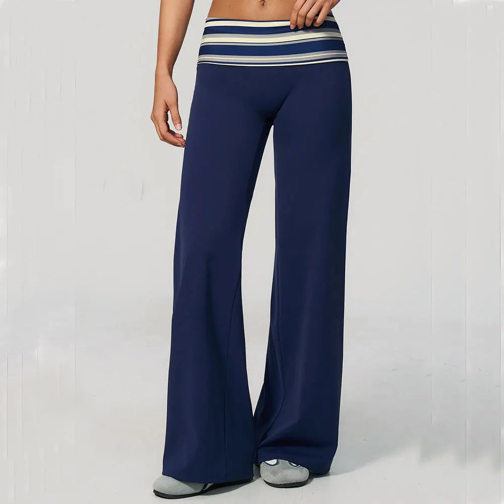 Women's Patterned Waist Wide Leg Workout Pants with Striped and Dotted Options