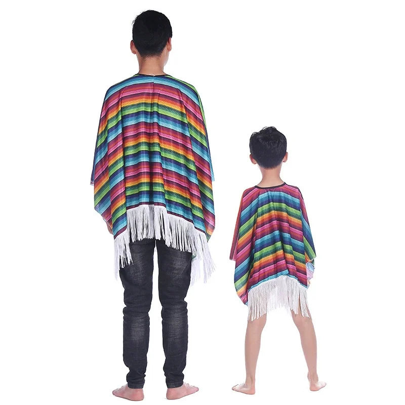 Rainbow Stripe Fringe Poncho for Layering over Outfits