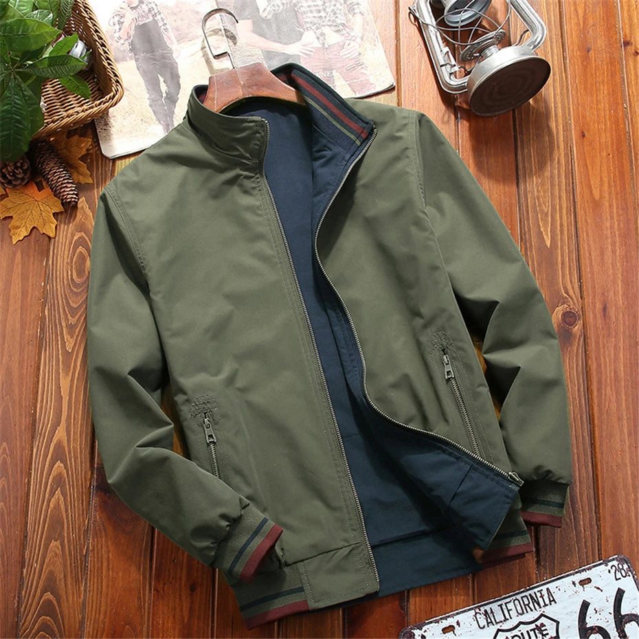 Solid Long Sleeve Casual Front Zip Bomber Style Jacket