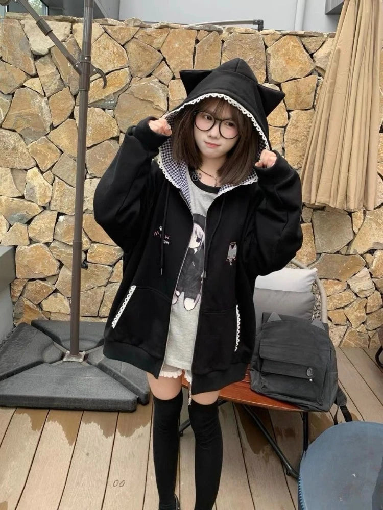 Cartoon Graphic Long Sleeve Full Zip Casual Hoodie