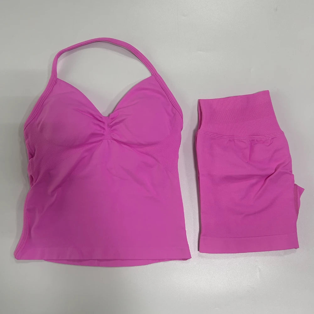 Women's Halter Tank And Shorts Yoga Set For Workout Outfits