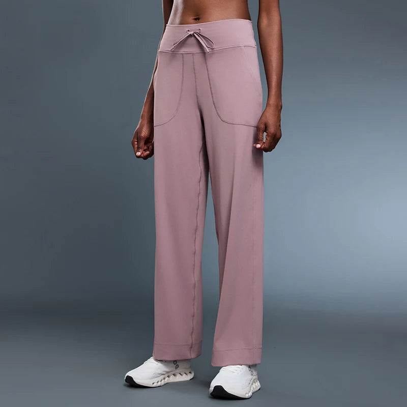Women's Drawstring Waist Nylon Blend Wide Leg Pants with Length Options