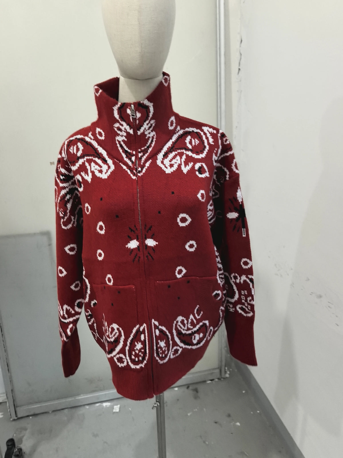 Women's Paisley Belted Button Front Cardigan Casual Knit Layer