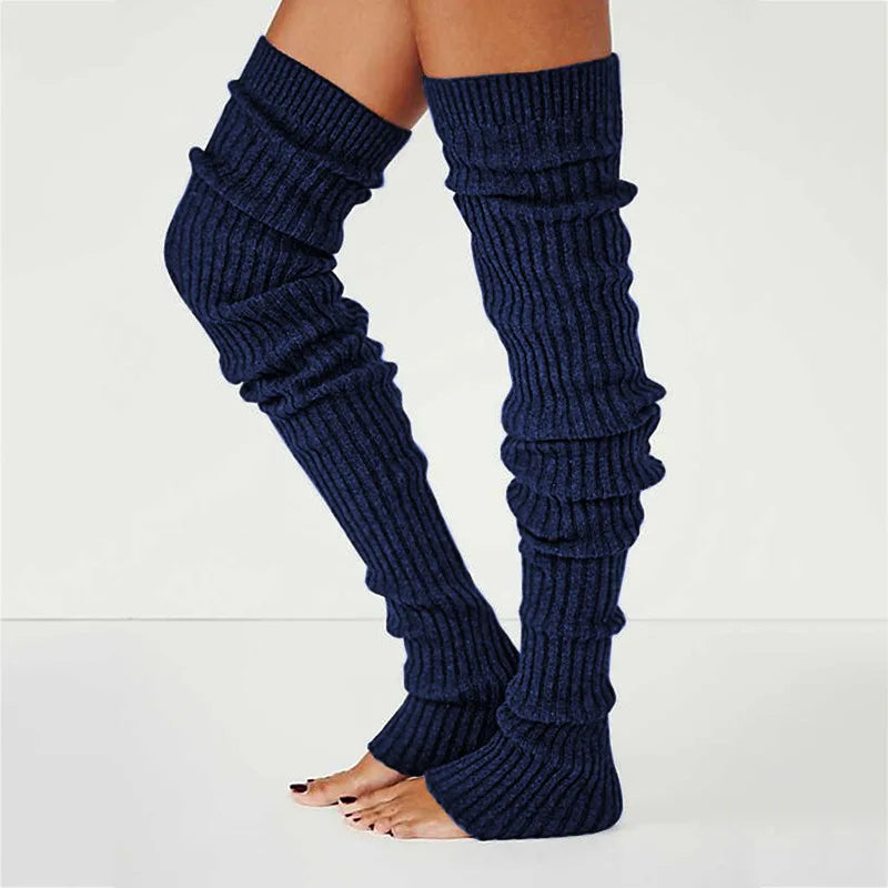 Solid Ribbed Long Leg Warmers with Open Foot Shape