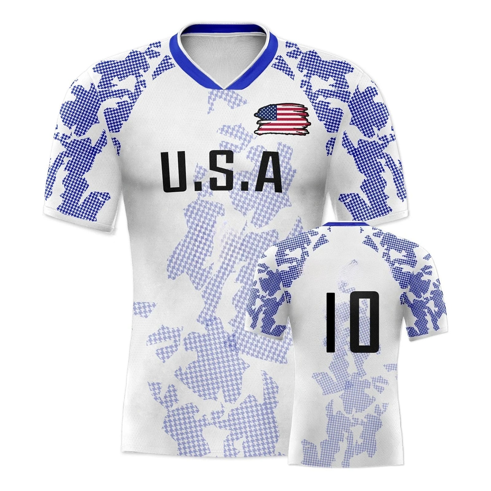 USA Graphic Short Sleeve Collared Sports Jersey with Number Print