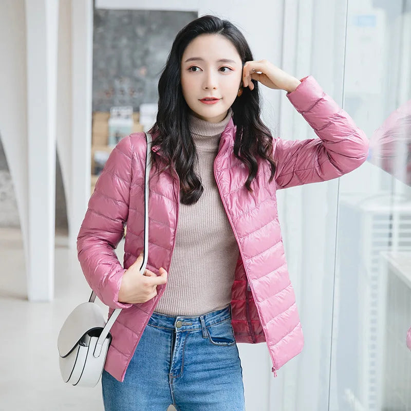 Women's Quilted Stand Collar Zip Front Jacket for Layered Outfits