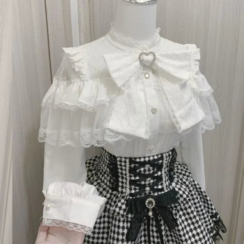 Women's Lace Trim Sailor Collar Short Sleeve Blouse