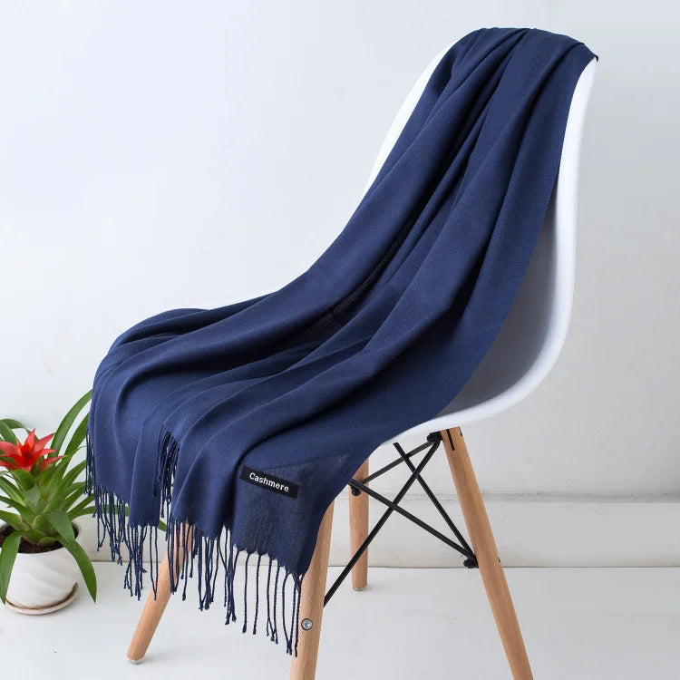 Solid Long Fringed Scarf for Wrap and Neck Styling