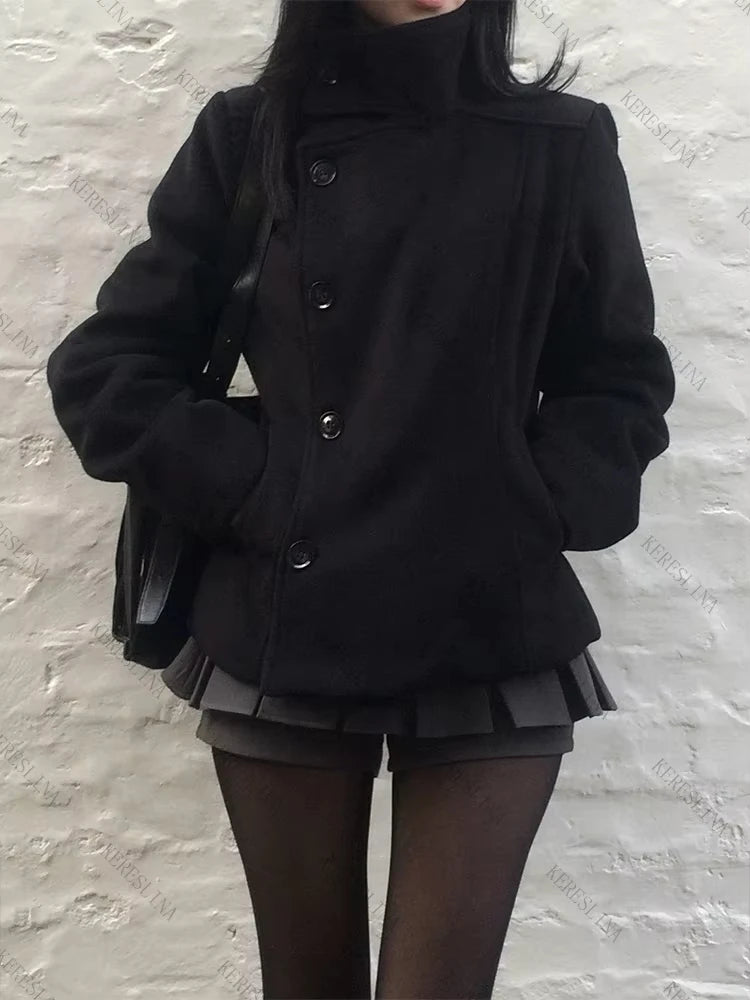 Long Sleeve Casual Coat with Extended Hem and Front Closure
