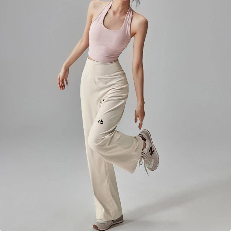 Women's Crossover Waist Nylon Blend Wide Leg Pants with Side Pockets
