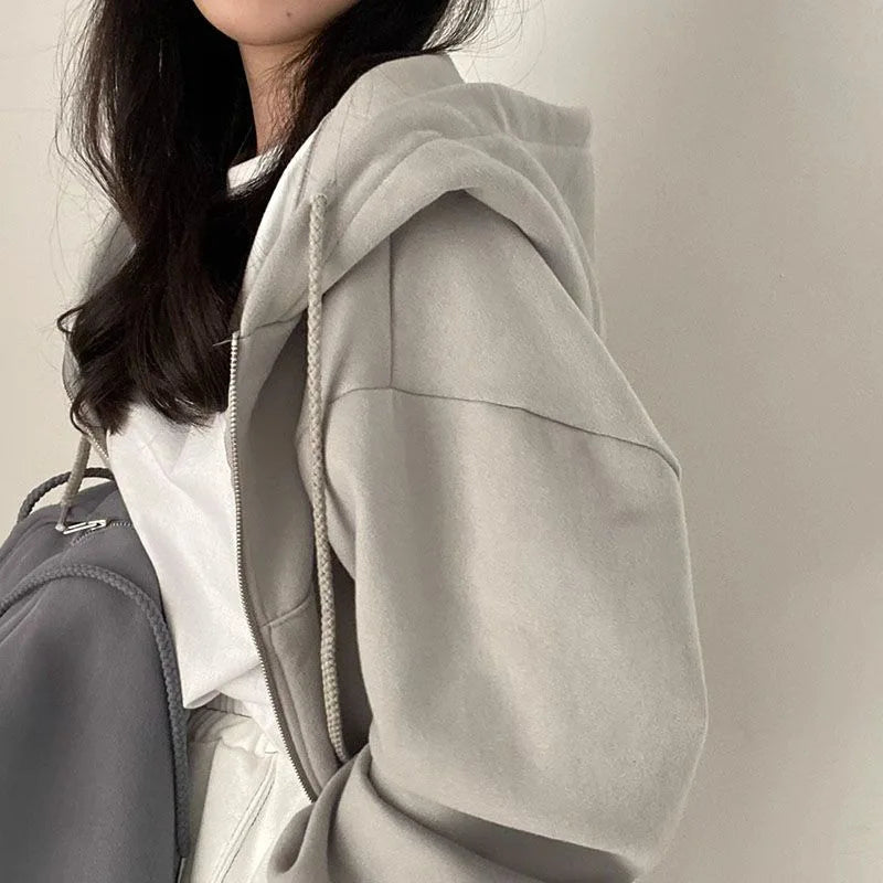 Long Sleeve Full Zip Casual Hooded Sweatshirt for Layering